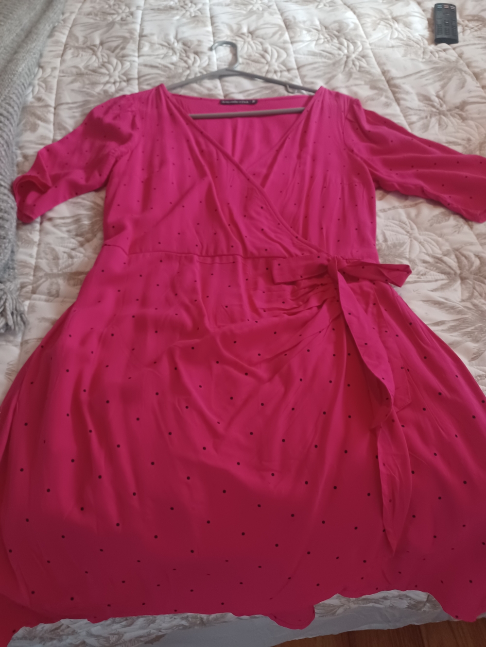 Abercrombie & Fitch Fuchsia Wrap Mini Dress with Black Dot Print